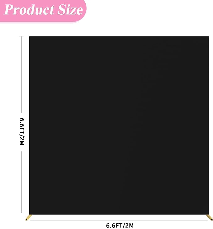 Fomcet 6.6FT x 6.6FT Gold Metal Square Backdrop Stand and Black Wedding Arch Cover Spandex Fabric for Birthday Party Baby Shower Anniversary Arch Stand Decoration