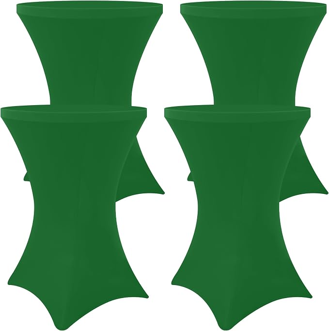 Moosfor Spandex Cocktail Table Covers 4 Pack, Elastic Fitted Stretch Table Cloth, Round High Top Tablecloths for Bar, Party, Pub, Wedding & Banquet (Emerald Green, 32x43 Inch)