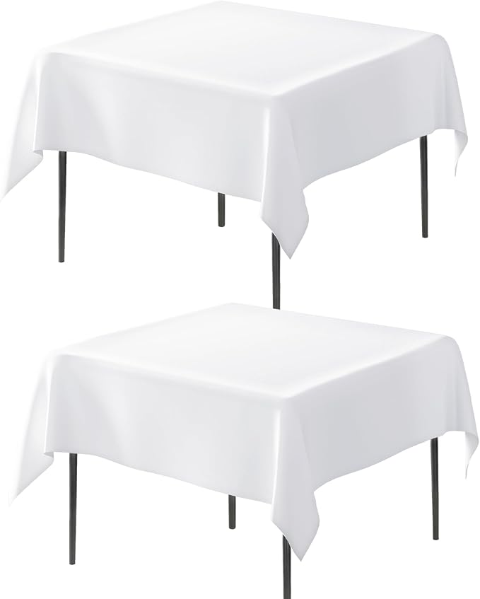 Fixwal 2 Pack White 54 x 54 Inch Square Tablecloths, Reusable Heavy Duty Washable Polyester Table Covers for Wedding, Party, Birthday, Outdoor, Picnic, Camping