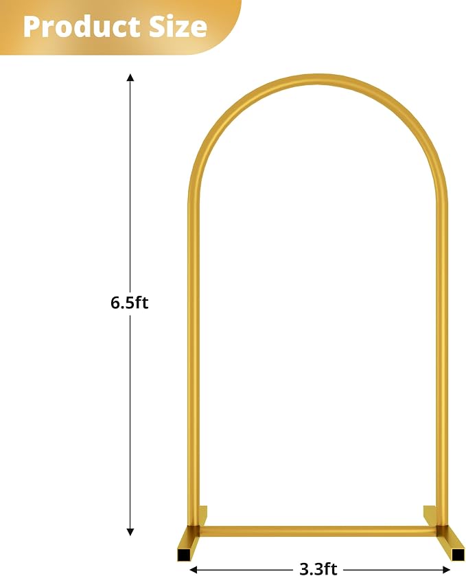 6.5 ft Gold Metal Balloon Arch Stand, Arch Backdrop Stand with Stable Base,Easy-to-Install Wedding, Birthday, Baby Shower & Garden Party Decoration
