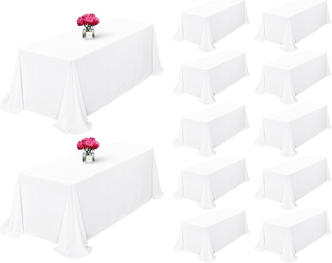 Showgeous 12 Pack White Rectangle Tablecloth, 90 x 132 Inch, Wrinkle & Stain Resistant, Polyester, Perfect for 6ft Table, Weddings, Banquets, Parties