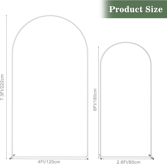 Metal Arch Backdrop Set of 2 (7.3FT/6FT), Balloon Arch Stand for Wedding Ceremony, Baby Shower, Outdoor Indoor Birthday Party, Graduation Decoration, White