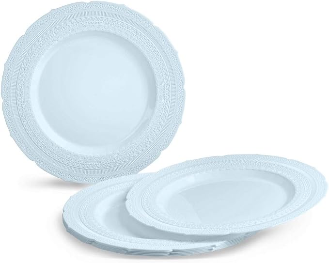 OCCASIONS 25 Guests Heavy Duty Disposable Plastic Plates Set – 25 Dinner Plates (11") & 25 Salad/Dessert Plates (8.25") – Fancy Party Plates for Weddings, Events, Baby Shower – Chateau Collection Blue