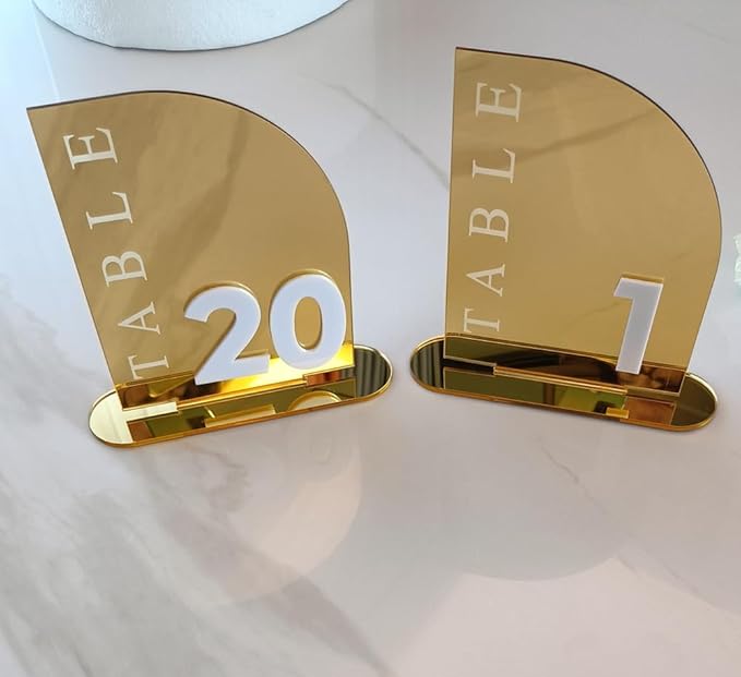 Acrylic Wedding Table Numbers,Semi-Arched Mirrored Acrylic Table Numbers for Party,Events,Occasion Decoration (Number 1-30, Gold Mirror)