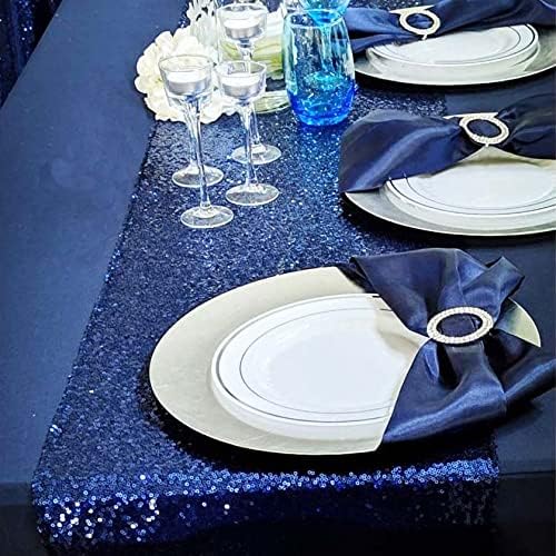 6 Pack Navy Blue Sequin Table Runner 12 x 108 Inch - High Density Sparkly Glitter Table Runners for Wedding, Graduation Party, Baby Shower, Shimmering Navy Blue Decor