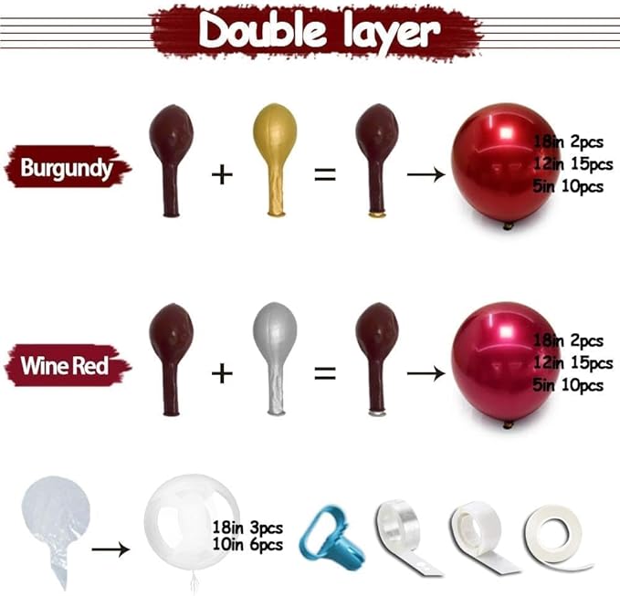 Burgundy Balloon Arch Double Stuffed Dark Ruby Red Balloon Garland Kit Wine Red Maroon Balloons Clear Balloons for Birthday Wedding Bridal Mothers Day Anniversary Engagement Baby Shower Party Decor