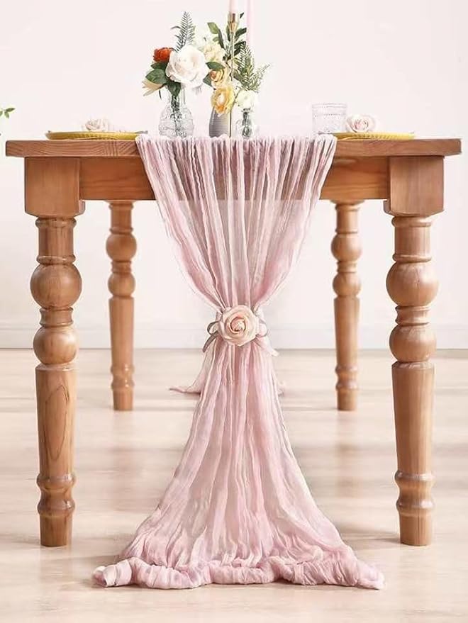 12Pack Light Pink Table Runner 10Ft Cheesecloth Table Runner Boho Gauze Table Runners Long Cheese Cloth Table Runners for Wedding Party Bridal Shower Thanksgiving Christmas