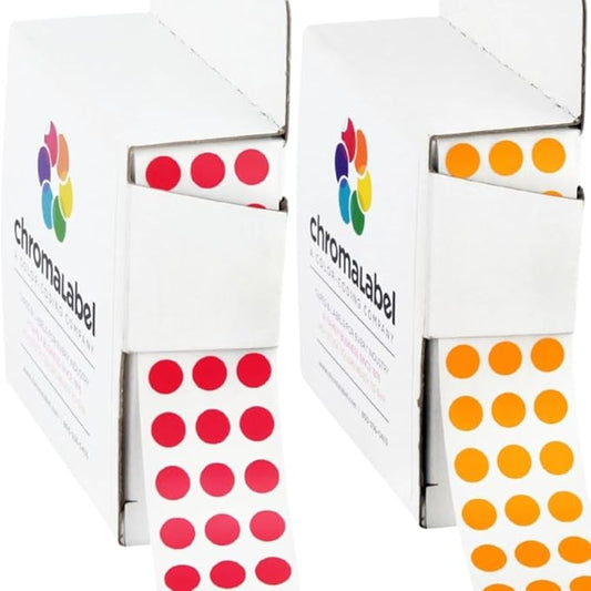 ChromaLabel 1/4 Inch Circle Sticker Labels, Easy to Write on Small Orange Dot Stickers with Handy Dispenser Box, Coding Labels - 1000 Sticky Dots per Dispenser Box, Orange and Red Stickers