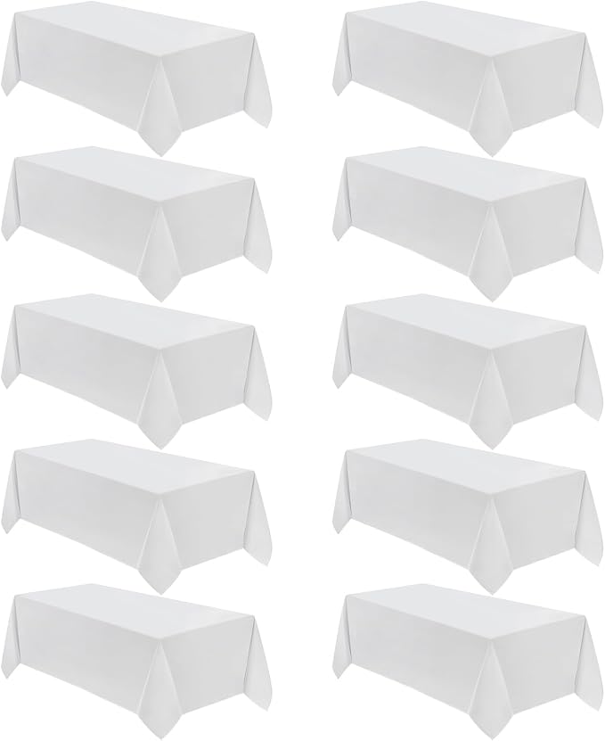 VidaFete Table Cloth 90 * 132inch 10 Pack Rectangle Tablecloth Polyester, Stain Wrinkle Resistant Polyester Dining Table Cover for Kitchen Dinning Party Wedding Rectangular Tabletop Decoration(White)