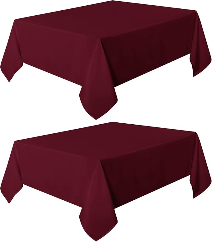sancua 2 Pack Burgundy Tablecloth 54 x 54 Inch, Stain and Wrinkle Resistant Square Table Cloth - Washable Polyester Table Cover for Dining Tables, Buffet Parties and Camping