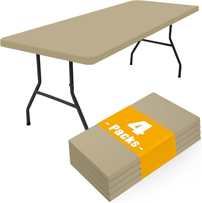 Smiry 4 Pack Rectangle Picnic Table Cloth, Waterproof Elastic Fitted Tablecloths, Washable Polyester Rectangular Patio Table Cover for Camping, Indoor and Outdoor (Taupe, 30"x72")