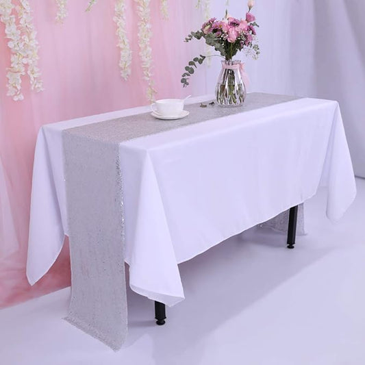 TRLYC 6 Pieces 12 by 108-Inch Wedding Silver Sequin Table Runner,Silver