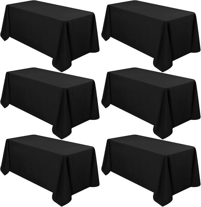 6 Pack Tablecloth 90 x 156 inch Polyester Table Cloth for 8 Foot Rectangle Tables,Stain and Wrinkle Resistant Washable Fabric Table Covers Polyester Black Table Clothes for Wedding,Party,Banquet