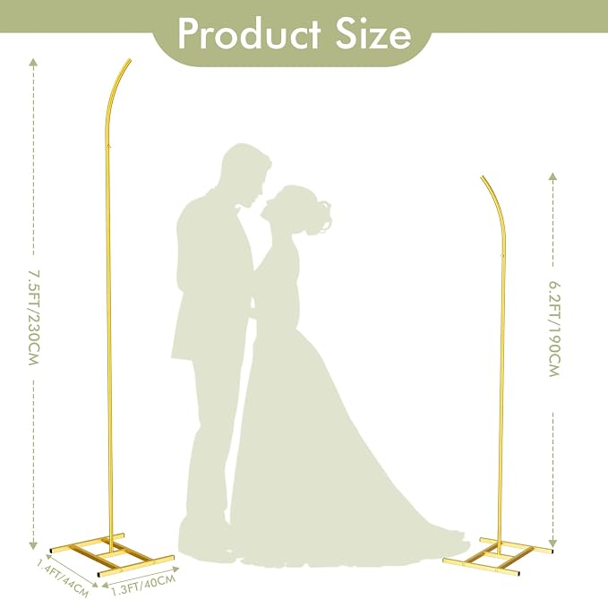 EMART Balloon Arch Stand with 2 Golden U-shaped Water Bag & 4 Reusable Ground Stakes,7.5FT & 6.2FT Set of 2 Gold Half Wedding Arch Stand for Wedding,Party, Baby Shower, Graduation Ceremony, Exhibition