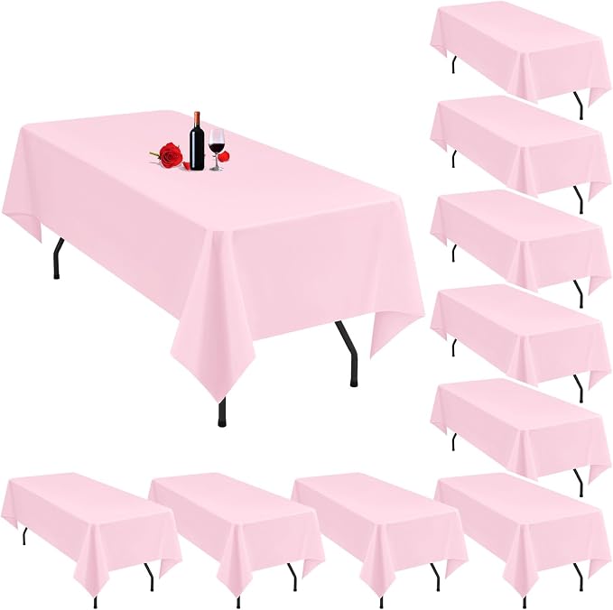 10 Pack Pink Tablecloths for 8 Foot Rectangle Tables 60 x 126 Inch Pink Table Cloth Rectangle Tables 8ft Tablecloth Linen Polyester Fabric Washable Table Cloths for Parties Wedding Banquet