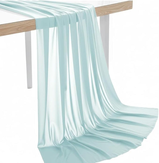 MDS Pack of 15 Yard Chiffon Fabric, Sheer Soft Draping Fabric Bolt for Wedding Party Backdrop Arch Decoration, Apparel Bridal Dress Sewing DIY Crafts Solid Gauze Fabrics 44” Wide - Aqua Green