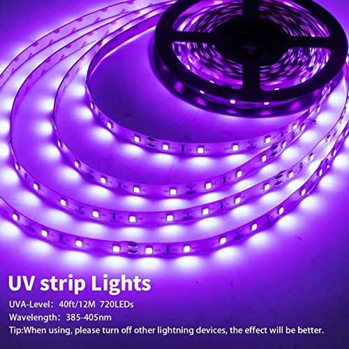 TigQiang Black Light Strip, 40ft/12M Flexible LED Black Light with kit, 720 lamp Beads, 12V LED Light, Non-Waterproof for Indoor Fluorescent Dance Party, Stage, Birthday, Wedding, Dark Party