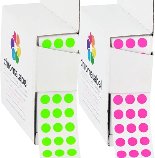 ChromaLabel 1/4 Inch Circle Sticker Labels, Colored Dot Stickers with Handy Dispenser, Round Color Coding Labels, 1000 Sticky Dots per Box, Fluorescent Green and Fluorescent Pink Stickers