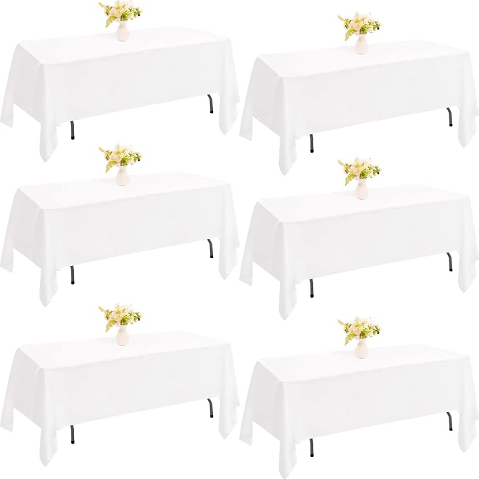 6 Pack Rectangle White Table Cloth Bulk Washable Polyester Table Cover for Wedding Dining Table Buffet Parties Banquet Decoration（60x102Inch, White）