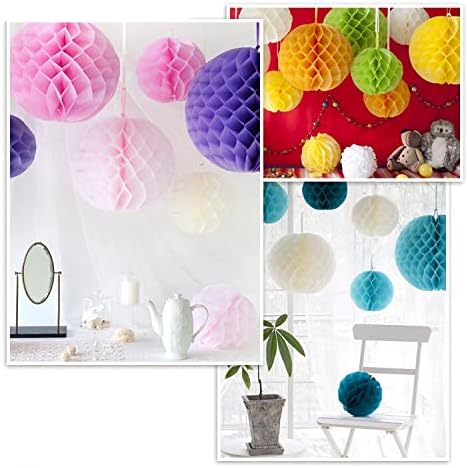 24 Pack Colorful Papers Set Party Decorations, Honeycomb Balls, Paper pom poms, Paper Fans for Birthday Parties, Wedding Decorations, Home Decor, Fiesta or Mexican Party