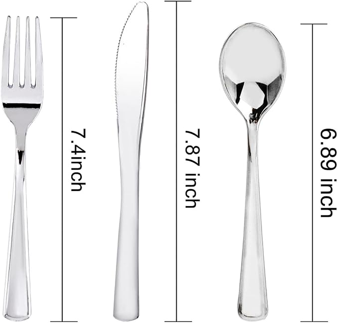WDF 160 Pieces Silver Plastic Silverware - Silver Disposable Silverware - Plastic Silverware Heavy Duty - 80 Forks 40 Knives 40 Spoons - Disposable Cutlery Perfect for Party Baby Shower Wedding Spring