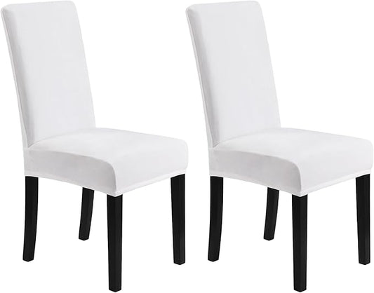 MOSAYT Velvet Stretch Chair Covers for Dining Room Set of 2 - Soft Slipcovers with Thick Removable Fabric for Parsons Chairs, Washable Seat Protectors for Kitchen, Banquet & Home Decor, White