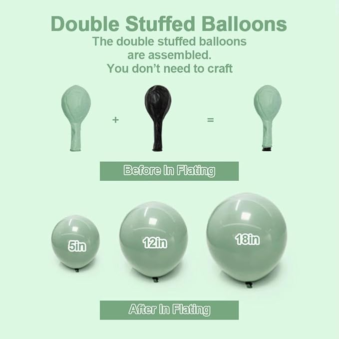 Dusty Green Balloon Garland Double Stuffed Sage Green Balloons Different Size Retro Balloon Arch Kit for Birthday Wedding Baby Shower Bridal Shower Engagement Party Decor
