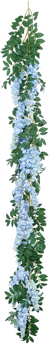 1pc/2pcs Encrypted Flower Vine Wisteria Artificial Flowers Garland,White Wisteria Hanging Flowers Flower Garland Decorations for Home Garden Outdoor Ceremony Wedding Arch Decoration (Blue, 1pc)