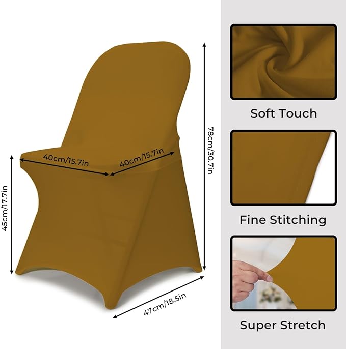 Babenest Spandex Folding Chair Covers Upgraded 10 PCS Universal Stretch Washable Fitted Chair Slipcovers Protector for Wedding, Holidays, Banquet, Party, Celebration (Gold)