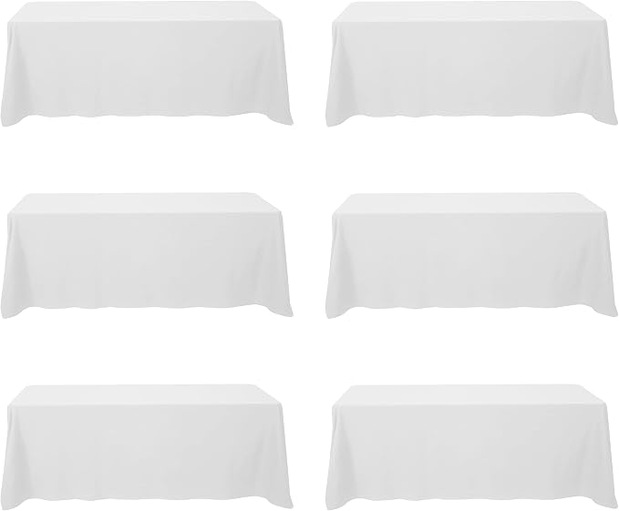 BRILLMAX 6 Pack White Tablecloths 90 x 156 Inch for 8ft Rectangle Tables - 150 GSM Polyester Fabric, Floor Length Drop, Water, Stain & Wrinkle Resistant Cloth Cover for Wedding Reception Banquet