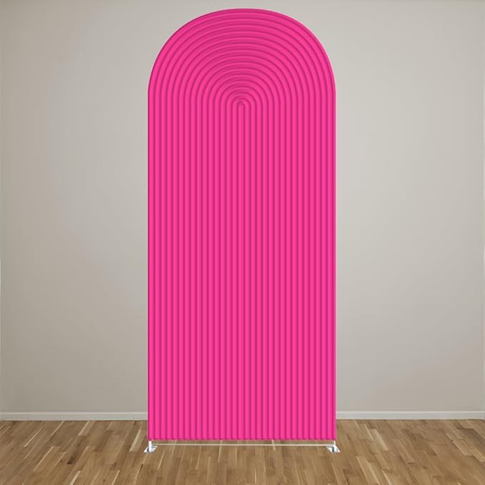 2D Printed Ripples Party Arch Covers Arched Backdrop Cover Stretchy Cover for Party Decoration Round Top Frame Spandex Cover (Deep pink458,6x2.6ft)