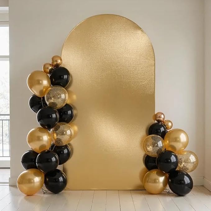 Gold Shimmer Arch Backdrop Cover 6.6FT with Zipper,Thick Soft Stretchy Sequin Glitter Spandex Fitted Chiara Cover for Wedding Birthday Baby Shower Graduation Party Photo Backdrop