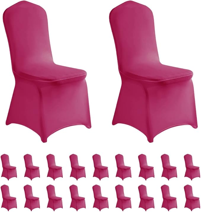 LZY 20pcs Spandex Chair Cover Stretch Slipcovers for Wedding Party, Dining Banquet Chair Decoration Covers (Fuchsia, 20)