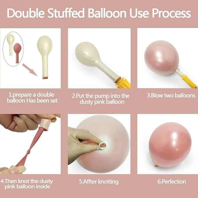Pink Balloon Garland Double Stuffed Dusty Rose Blush Pink Balloons Different Sizes 18/12/5in Pearl Balloon Arch Kit for Birthday Wedding Bridal Baby Shower Mother's Day Party Decor