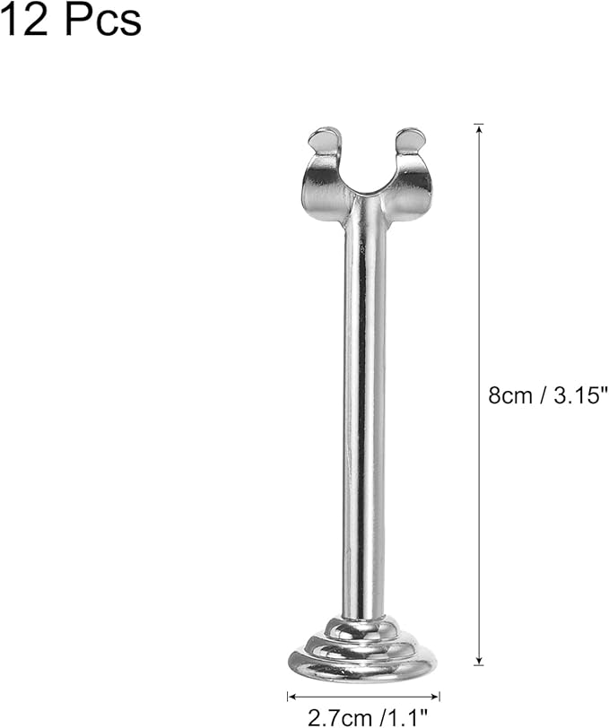 MECCANIXITY 12Pcs Table Number Holder 3.15 Inch Place Card Holder Picture Holders Silver Table Sign Holders for Wedding Anniversary Birthday Party
