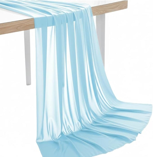 MDS Pack of 95 Yard Chiffon Fabric, Sheer Soft Draping Fabric Bolt for Wedding Party Backdrop Arch Decoration, Apparel Bridal Dress Sewing DIY Crafts Solid Gauze Fabrics 44” Wide - Aqua Blue