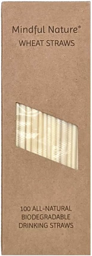 Mindful Nature® Wheat Straws - 100 All-Natural Drinking Straws - Single use, Disposable, Biodegradable, and Compostable
