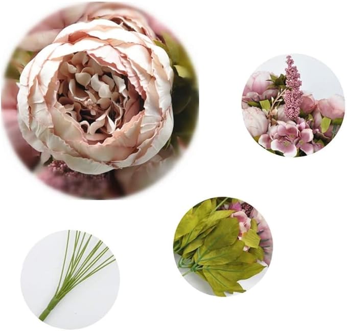 2 Packs Artificial Peony Flowers Silk Peonies Fake Flower Bouquet Arrangements for Home Wedding Party Decoration (Sweetened Bean)