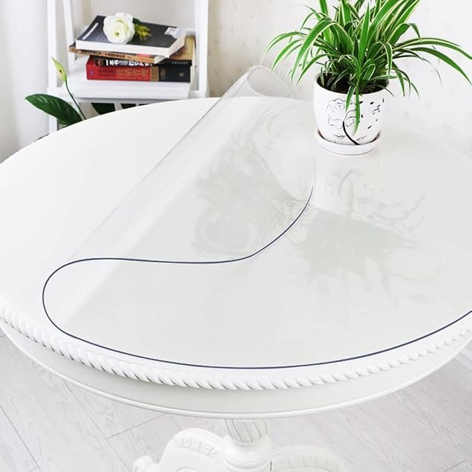 32 Inch Dia 1.5mm Thick Round Clear Table Cover Protector PVC Vinyl Plastic Tablecloth Kitchen Table Covers Crystal Wipeable Tablecloth Dining Coffee Table Pad Wood Glass Furniture Protector