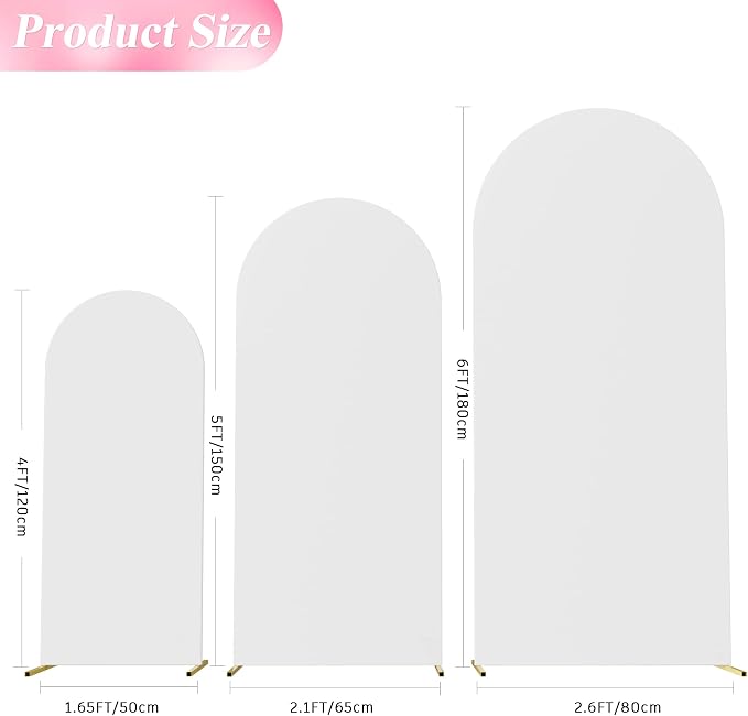 Wokceer Set of 3 Wedding Arch Cover Spandex Fitted Wedding Arch Stand Covers for Round Top Chiara Arch Backdrop Stands Cover for Birthday Party Ceremony Banquet Decoration 4ft,5ft,6ft White