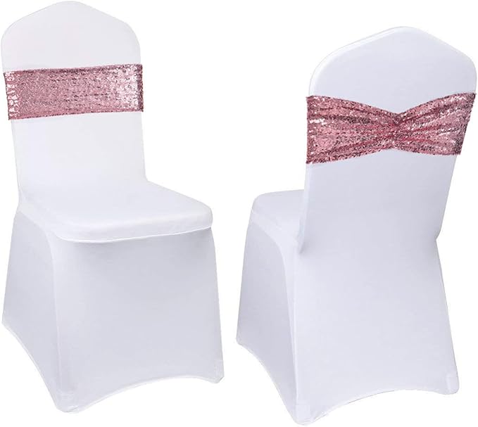 Eternal Beauty 50 Pack Sequin Chair Sashes Glitter Band Fuchsia Pink Chair Sashes for Wedding Cover Decoration