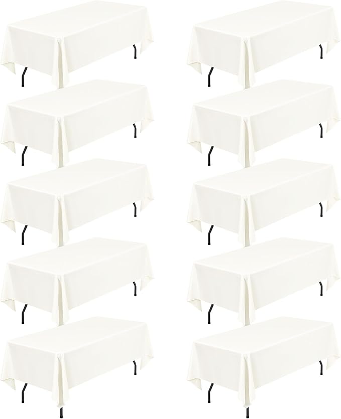 10 Pack 60 x 102 Inch Rectangle Tablecloth, Ivory Tablecloth for 6 Feet Rectangle Tables, Stain and Wrinkle Resistant Washable Fabric Table Cloth for Wedding Dining Table Buffet Parties Camping