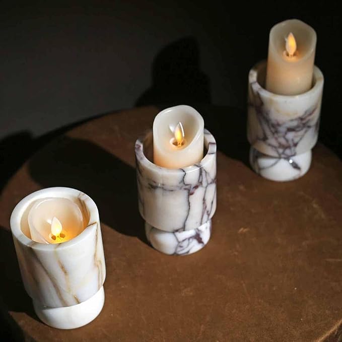 Vintage Marble Pillar Candle Holder, Natural Marble Candlestick Holder, French Centerpieces for Table, Elegant Marble Home Decor for Anniversary Weddings Valentine's Day