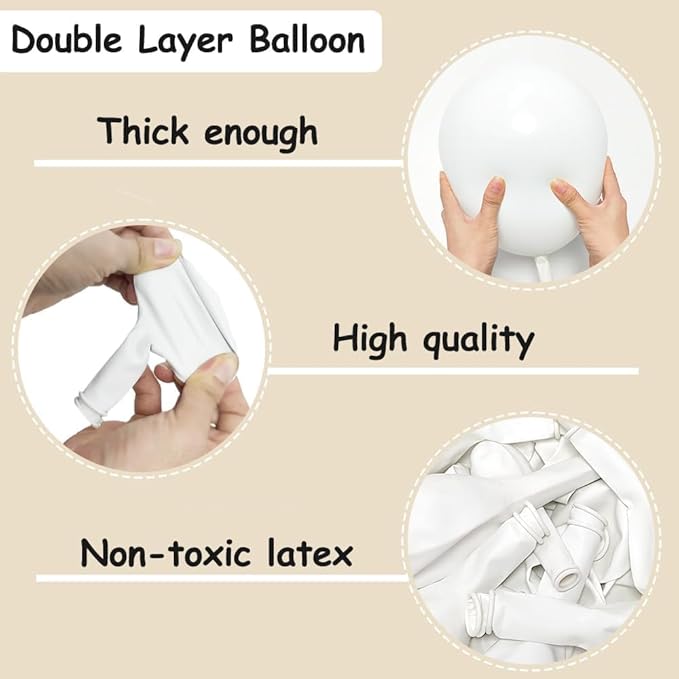 White Balloon Arch Garland Kit Double Stuffed White Balloons Different Sizes Latex for Birthday Baby Shower Wedding Bridal Shower Valentine's Day Engagement Anniversary Party Decorations