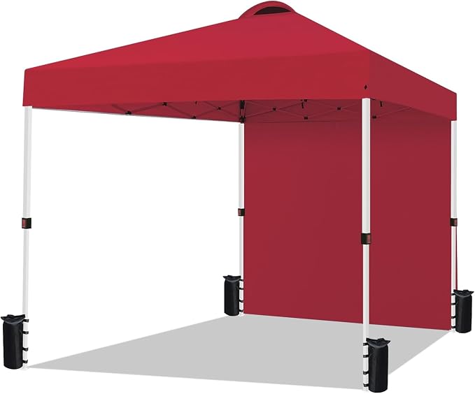 Durable 10 x 10 Pop-up Canopy Tent with 1 Sidewall, Portable Instant Camping Beach Canopy Tents, Red