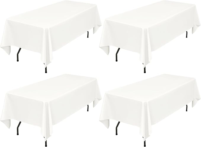 Showgeous 4 Pack Ivory Tablecloth 60 x 102 Inch, Rectangle Table Cloth for 6 Foot Table, Wrinkle Resistant Washable Polyester Table Cover for Wedding Dining Table Buffet Parties and Camping
