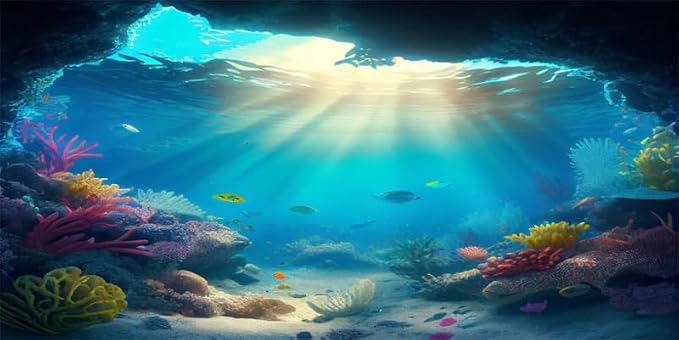 20x10ft Under The Sea Backdrop Underwater Blue Ocean Fish Coral Photography Background Kids Birthday Baby Shower Party Banner Cake Table Decorations Supplies Photo Booth Props