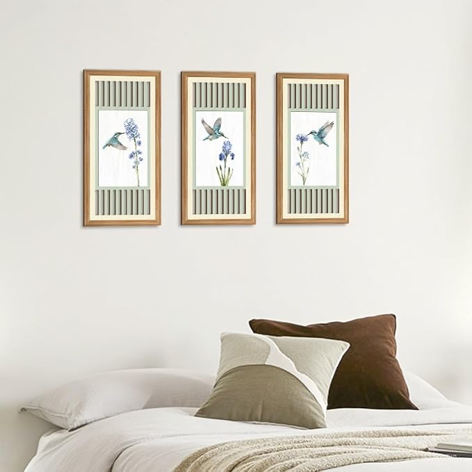 IARTTOP Vintage Hummingbird Bird Wall Art Set of 3 Botanical Prints Sage Green Home Decor for Living Room Bedroom Farmhouse 8x16 Inch Gifts for Bird Lovers