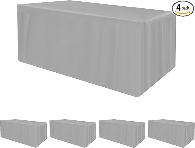 HolidayIdeas 4-Pack 6ft Silver Grey Rectangle Craft Shows Fitted Tablecloth | Wrinkle resistant table covers; bulk quantity pack for professional trade exhibition displays or vendor booths