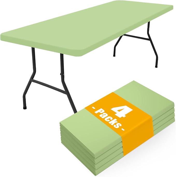 Smiry 4 Pack Rectangle Picnic Table Cloth, Waterproof Elastic Fitted Tablecloths, Washable Polyester Rectangular Patio Table Cover for Camping, Indoor and Outdoor (Sage Green, 30"x96")